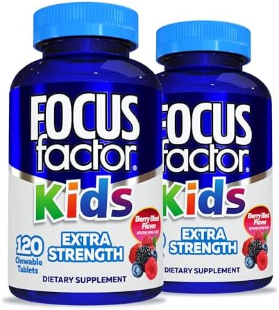 Focus Factor Kids Extra Strength Daily Chewable for Brain Health Support, 120 Count – Vitamins - Quality Formula – Gluten & Dairy Free Supplements for Children – No Artificial Sweetener