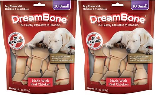 DreamBone Small Bone Rawhide-Free Dog Treats With Real Protein, 10 Count | Daily Chew, Digests Safely and Completely, Made With Real Chicken and Veggies, For Adult Dogs