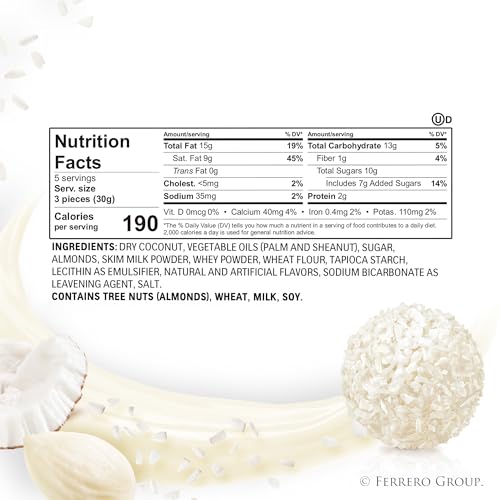 Raffaello Almond Coconut Candy, 15 Individually Wrapped Gourmet Candy Box, 6 boxes, 5.3 oz