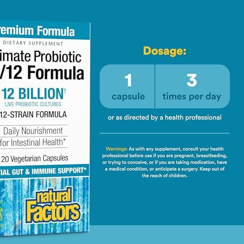 Natural Factors Ultimate Probiotic 12/12 Formula - Digestive Health Support Supplement with Probiotics - Immunity & Gut Health Support Supplement - 120 Vegetarian Capsules (120 Servings)