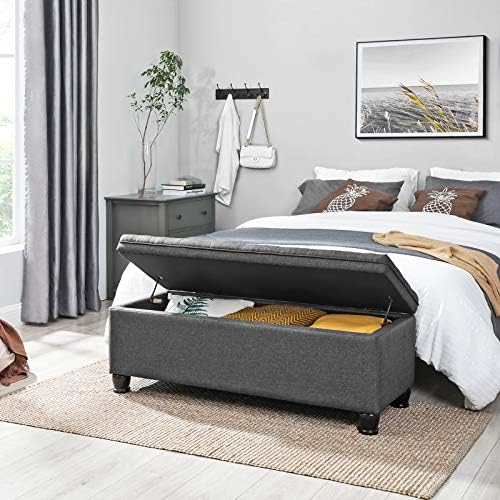 SONGMICS Storage Ottoman, 46.5 Inches Bedroom Bench, Solid Wood Legs
