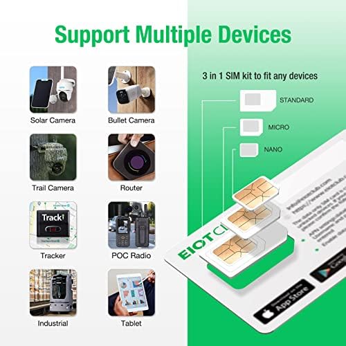 EIOTCLUB Data SIM Card Triple Play for 360 Days - No Contract | Support Unlocked Security Solar and Hunting Trail Game Cameras IoT Device