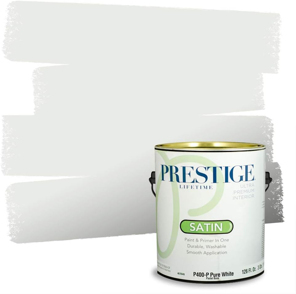 PRESTIGE Paints Exterior Paint and Primer In One, 1-Gallon, Semi-Gloss, Comparable Match of Sherwin Williams* Pure White*