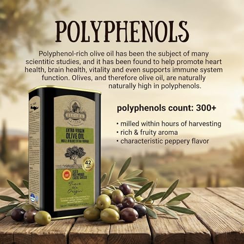 Ellora Farms Olive Oil Extra Virgin, Traceable & Certified PDO Polyphenol Rich Extra Virgin Olive Oil Cold Pressed, Global Gold Awards, Kosher, Single Origin from Crete, Greece 33.8 Fl oz, Pack of 2