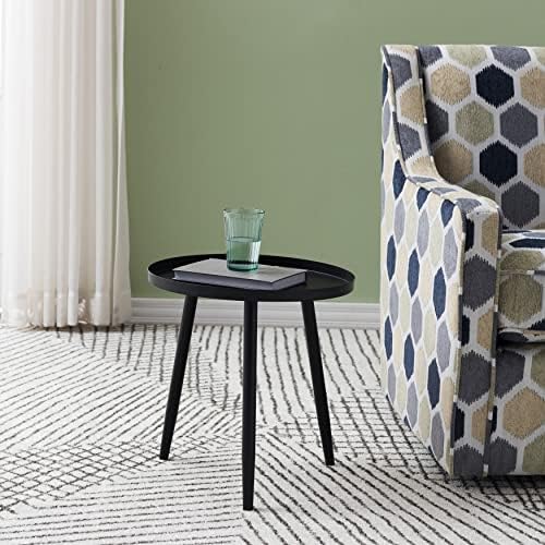 Kings Brand Furniture – Round Metal Side End Table, Nightstand Accent Table, Pedestal Plant Stand for Bedroom Living Room, Black
