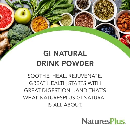 NaturesPlus GI Natural Total Digestive Wellness - 0.38 lbs Powder - Fast-Acting Drink Mix with Probiotics, Prebiotics