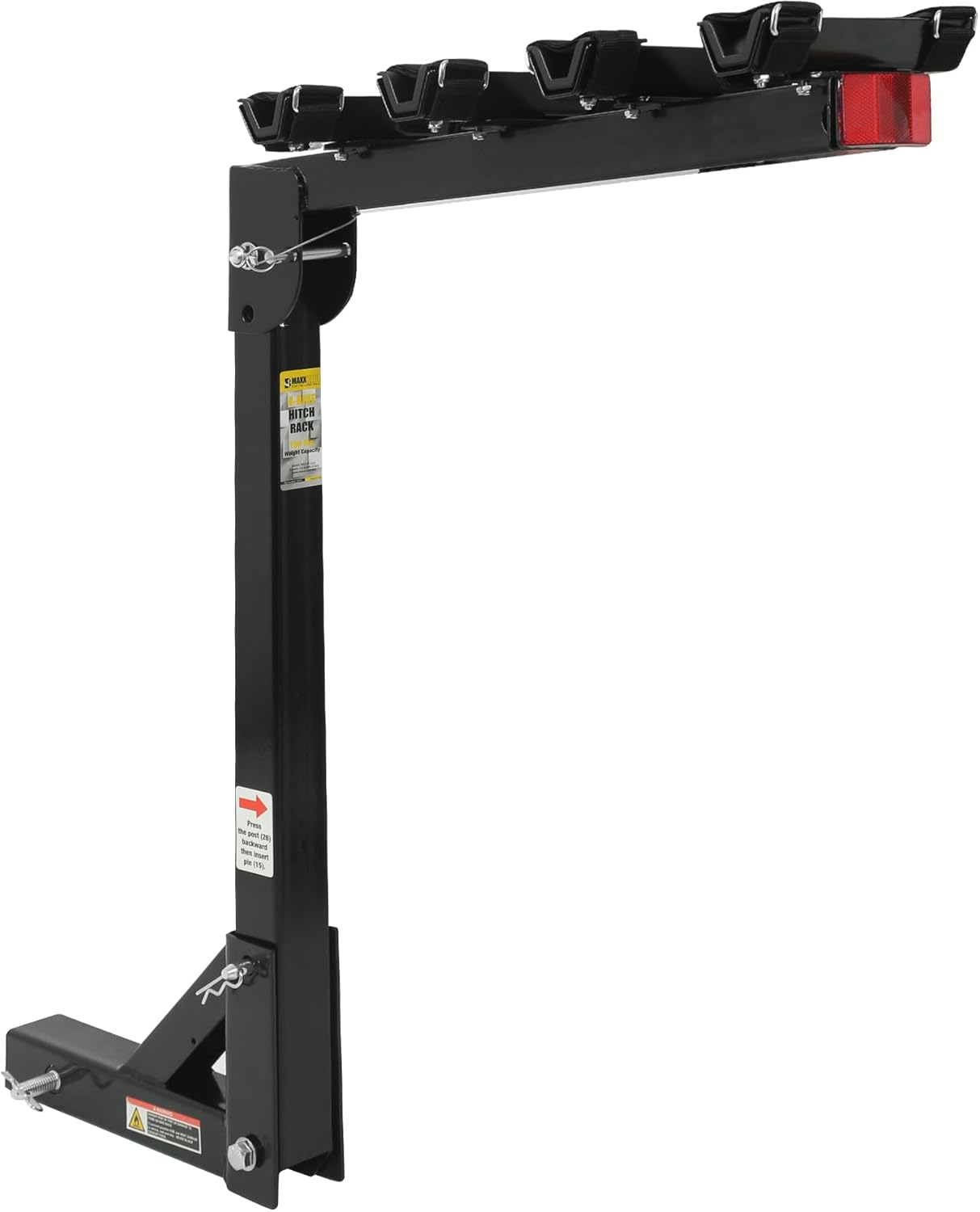 MaxxHaul Hitch Mount 4 Bike Rack 150 lb Capacity Heavy‑Duty Swing Down Design Fits Cars Trucks SUVs and Minivans with Safety Reflector Easy