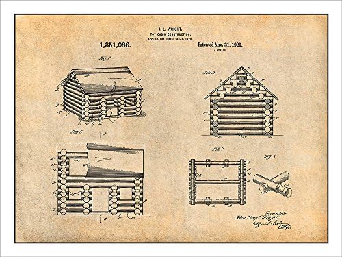 Studio 21 Graphix 1920 Lincoln Logs Construction Set Patent Print Art Poster UNFRAMED Parchment 18" X 24"
