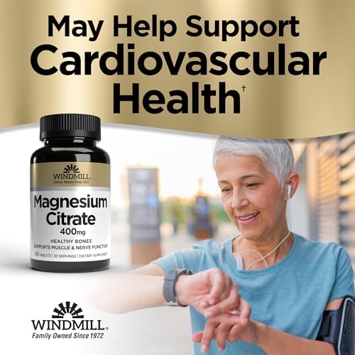 Windmill Natural Vitamins Magnesium Citrate 400 mg, Immune Support, Supports Healthy Heart, 60 Count, 30 Servings