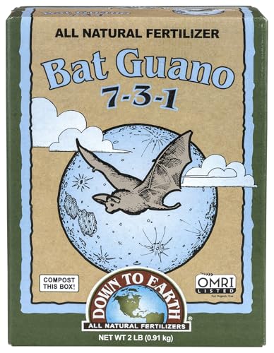 Down To Earth All Natural Fertilizers Organic Bat Guano - 7-3-1, 0.25 lb | High Nitrogen Plant Food for Rapid Vegetative Growth, Fast-Acting in Vegetable Gardens, Flower Gardens