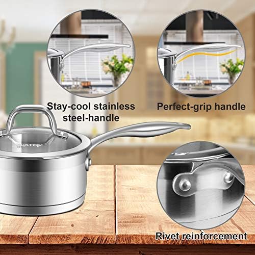 Duxtop Stainless Steel Sauce Pan with Lid, 2.5 Quart Induction Cooking Pot | Saucepan with Stay-Cool Handle, Impact-Bonded Base for Even Heating