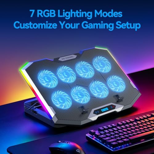 ICE COOREL Gaming Laptop Cooling Pad 15-17.3 Inch, Laptop Fan with 6 RGB Cooling Fans, Laptop Cooling Stand with 6 Height Adjustable