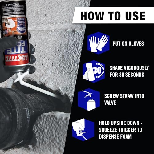 Loctite Tite Foam Big Gaps Spray Foam Sealant, 12 fl oz Can, 1 Pack - Polyurethane Expanding Insulation