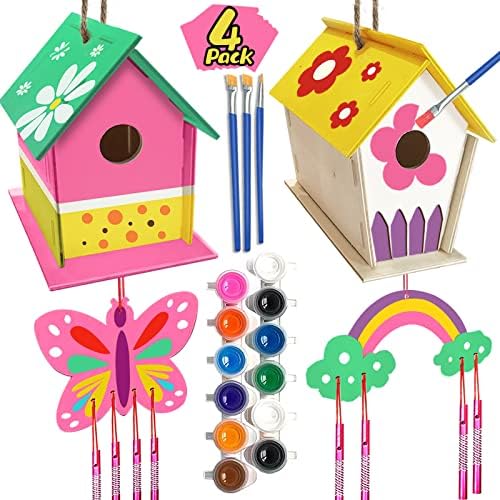 4 Pack DIY Bird House Wind Chime Kit for Crafts for Kids Ages 4-8