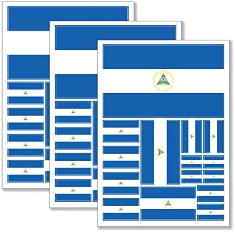 QQSD Nicaragua Flag Sticker Nicaraguan Decal in Multiple Sizes, 3 Pack, 11.7 x 8.3 Inches