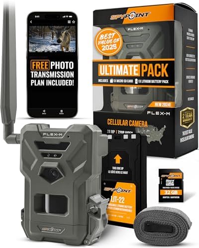SPYPOINT Flex-M Twin Pack Cellular Trail Cameras - Best Hunting Accessories, No WiFi Needed, GPS, Night Vision, Dual-Sim LTE, IP65 Water-Resistant Game Camera, 28MP Photos, 720p Videos + Sound (2) | IP65 Water-Resistant Game, 720p Videos + Sound, 28MP Ph…