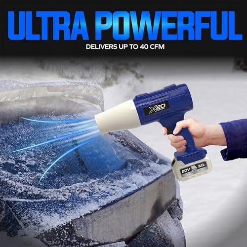 Sun Joe 20V ECOSHARP X20 StormJet Cordless Turbo Blower, 40 CFM Handheld Leaf and Dust Blower with 5.0Ah Battery and Charger, Blue, GO-SRMJET-5A-BLU