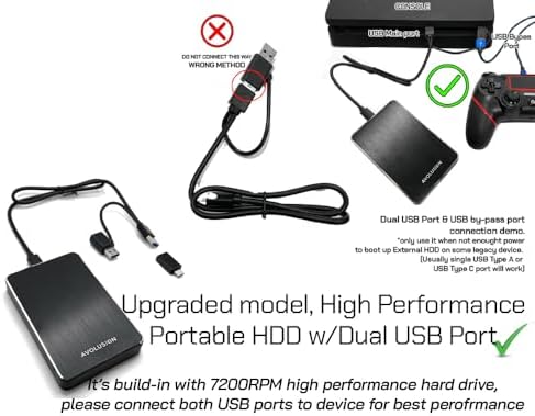 Avolusion HD250U3 2TB USB 3.0 Portable External Gaming Hard Drive (for PS4, Pre-Formatted) - 2 Year Warranty