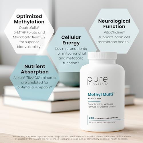 Pure Therapro Rx Methyl Multi Without Iron, Multivitamin, 240 Capsules | Includes Methyl B12 & Methylfolate, For Men & Women, Made in USA, 4-Month Supply