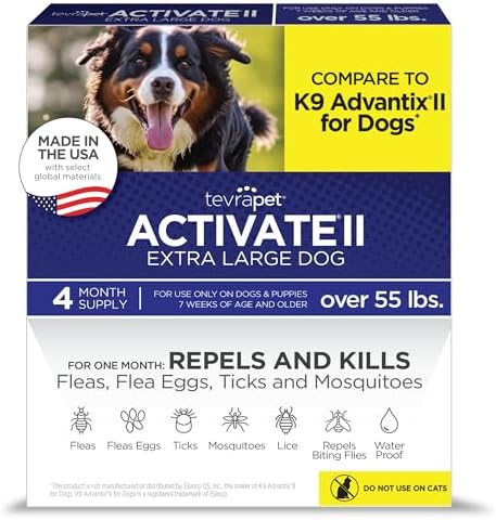 TevraPet Activate II Flea and Tick Prevention for Dogs, Large Dogs 21-55 lbs, Topical Drops, 4 Month Flea and Tick Treatment