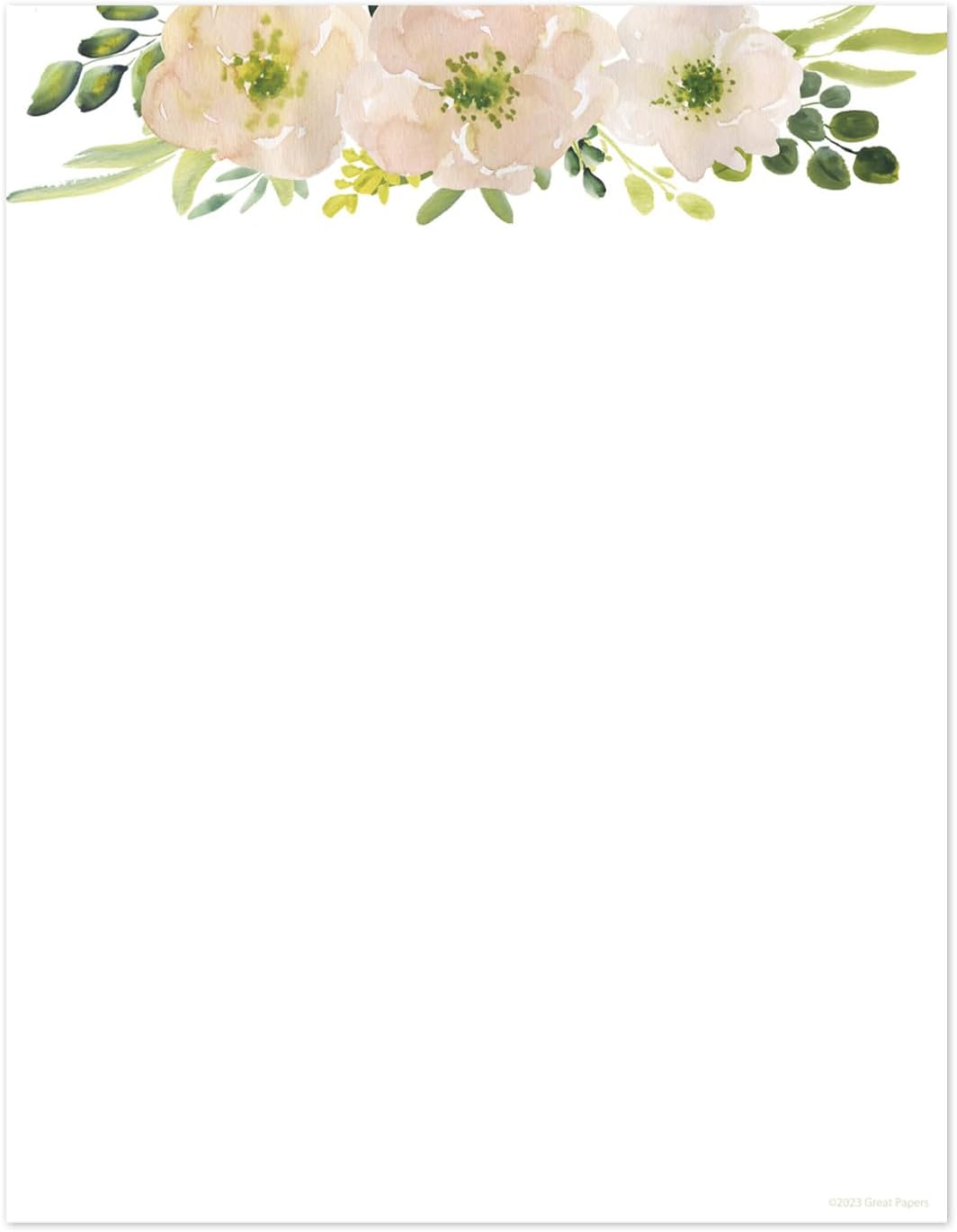 Great Papers! Lush Greenery Letterhead / 80 Floral Sheets 8.5" x 11" Beautiful Watercolor Botanical All Occasion Letter Paper