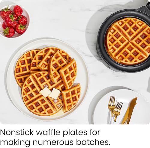Chefman Rotating Belgian Waffle Maker, 180° Flip Iron w/ Non-Stick Plates, Adjustable Timer, Locking Lid, & Drip Plate, Space Saving Storage, Mess-Free Breakfast, Stainless Steel/Black