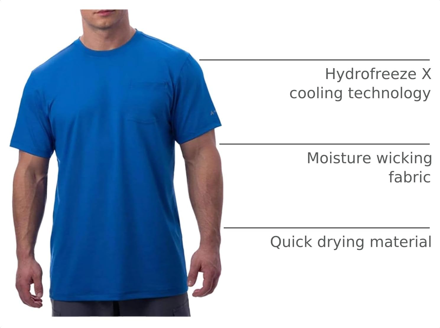 Arctic Cool Men’s Crew Neck Instant Cooling Pocket Workwear Moisture Wicking Performance UPF 50+ Short Sleeve Shirt