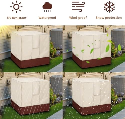 Air Conditioner Cover for Outside Units-Sturdy AC Cover, Water-Resistant, sturdy, with Mesh Vents and Elastic Hem Cord