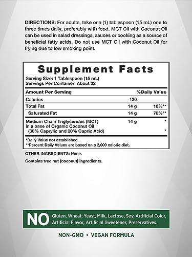 Nature's Truth MCT Oil | 16 fl. oz | Keto, Unflavored Formula | with Coconut Oil | Vegan, Non-GMO