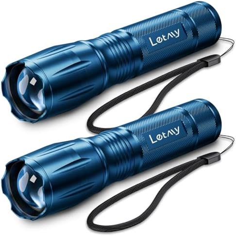 LETMY Tactical Flashlight S2000-2 Pack Bright Military Grade LED Flashlights High Lumens - Portable Handheld Flash Light, 5 Modes Zoomable Waterproof Flashlights for Home Emergency Camping Outdoor