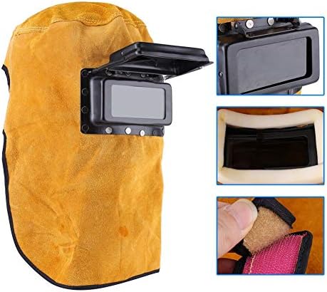 Leather Welding Hood with Flip-Up Lens, Heat Resistant Face Neck Shield