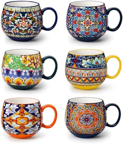 vancasso Coffee Mugs Set of 6, 18oz Ceramic Coffee Cups, Colorful | Porcelain Coffee Mugs for Cappuccino, Latte, Espresso