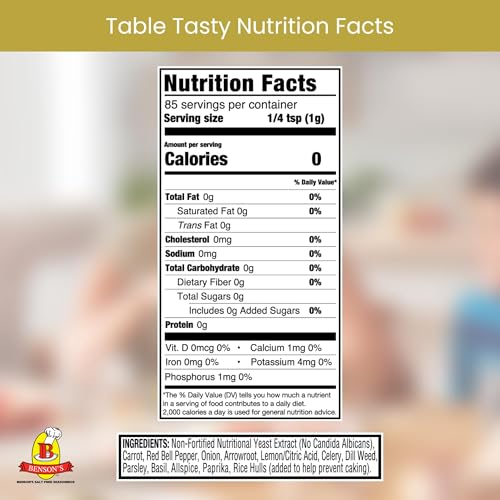 Bensons - 6-Pack Table Tasty No Potassium Chloride Salt Substitute - 6 Plastic Bottles With Shakers (3 oz) (Pack of 6)