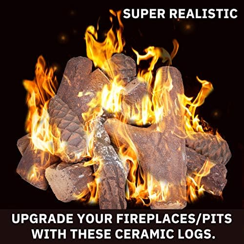 GASPRO Ceramic Logs for Gas Fireplace, 10-Piece Vented Faux Logs for Indoor Natural Gas Fireplace, Large Size