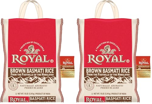 Royal Brown Basmati Rice - Authentic Long Grain Rice - 10 lb Bag | Perfect for Biryanis, Pilafs & Curries - Cook in Microwave or on Stove Top