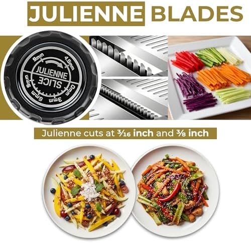 Gramercy Adjustable Mandoline Food Slicer, Mandoline Slicer for Kitchen, Mandolin, Potato, Tomato, Carrot, Vegetable, Fruit and Onion Cutter, Stainless Steel, INCLUDING Cut-Resistant Gloves, Black PRO