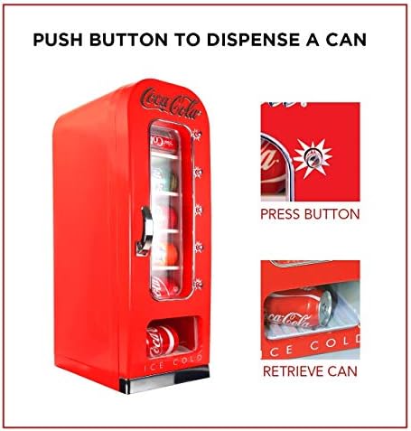 Coca-Cola AC/DC Retro Vending Electric Cooler with 10 Can Capacity - Beverage Vending Machine with Thermoelectric Cooling and Tall Window Display