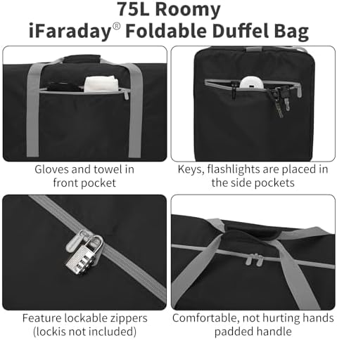 iFARADAY Foldable Duffel Bag Lightweight, 30 inch / 75L, Royal Blue