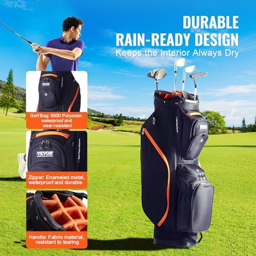 VEVOR Golf Cart Bag with 14 Way Organizer Divider Top, Premium Cart Bag with Stand, Durable Golf Bags with Handles & Dust Cover & Detachable Dual Strap for Men & Women