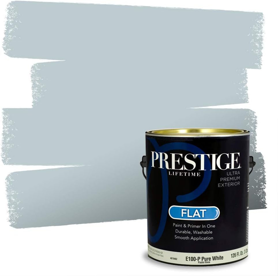 PRESTIGE Paints E100-T-SW6241 Exterior Paint and Primer in One, 1-Gallon, Flat, Comparable Match of Sherwin Williams Aleutian, 1 Gallon, SW18-Aleutian