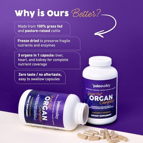 Paleovalley 100% Grass Fed Organ Complex, Beef Liver, Heart and Kidney | Whole Food Multivitamin, Vitamin B12 Supplement, Nutrient Dense Superfood, Freeze Dried, Pasture Raised, Ancestral Nutrition