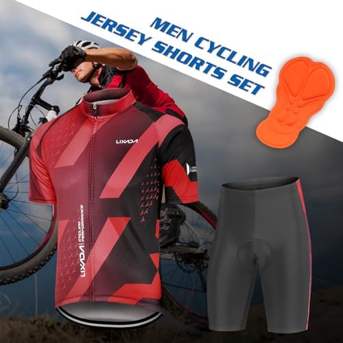Lixada Men's Cycling Jersey Short Sleeve with Padded Shorts Quick-Dry Summer Short Bike Clothing Bicycle Shirts Pants Set