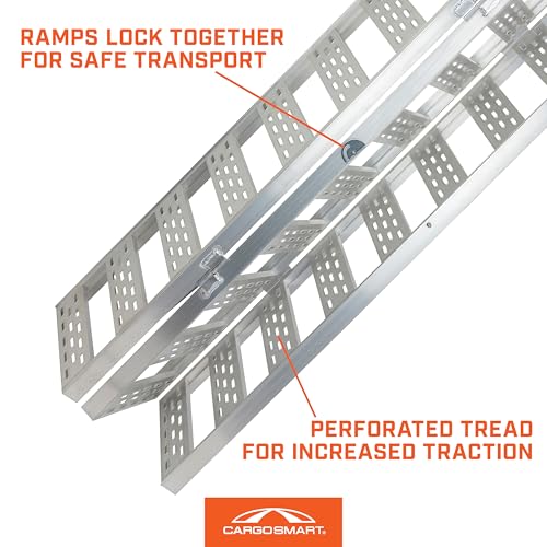 Aluminum Tri-Fold Ramp with Treads, 1 Pack — 1, 500lb Capacity/500lb per Section, 50” W x 76” L — Easily and Safely Load or Unload Push Mowers