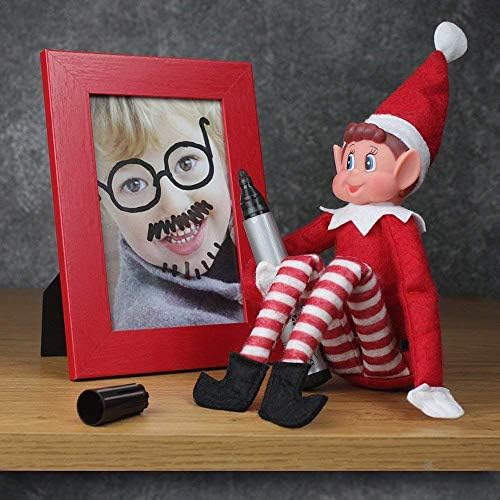 Glow Set of 2 Naughty Little Xmas Elves - Playful Elf Figure with Soft Body, Vinyl Face, Hook and Loop Grip Elves Behavin’ Badly Christmas Family Elfie Elvie Toy Boy Girl