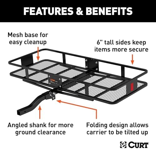 CURT 18153 Folding Hitch Basket Cargo Carrier, 60" x 24", 500 lb
