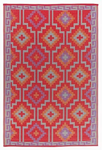 Fab Habitat Outdoor Rug - Waterproof, Fade Resistant, Crease-Free - Premium Recycled Plastic - Geo Tribal - Porch, Deck, Balcony, Mudroom