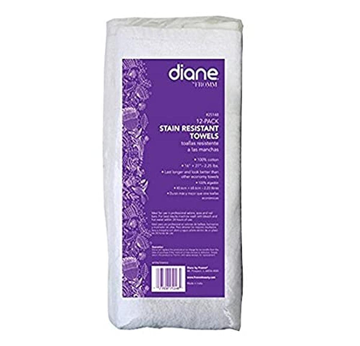 Diane 25106 Stain Resistant 100% Cotton Towels 16"x27" for Salon, Spa and Barber Shop - 12 Pack