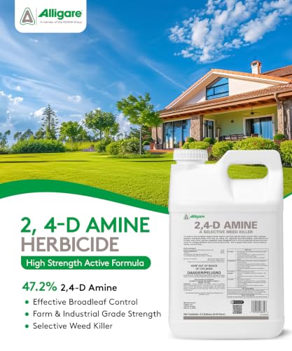ALLIGARE 2,4-D Amine Weed Killer Concentrate - Post-Emergent Herbicide to Control Pigweed, Thistle, Ragweed, & More - 47.2% Active Ingredient - for Lawns, Pastures, Aquatic Sites & Crops - 2.5 Gallon