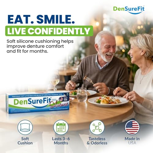 DenSureFit Lower Denture Reline Kit, Soft Silicone Liner | Soft silicone liner for loose lower dentures, helps improve fit