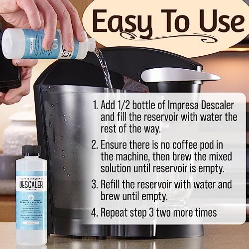 IMPRESA Coffee Machine Descaler (2 Uses Per Bottle) - Made in the USA - Universal Descaling Solution, Compatible with Nespresso, Delonghi and All Single Use Coffee and Espresso Machines